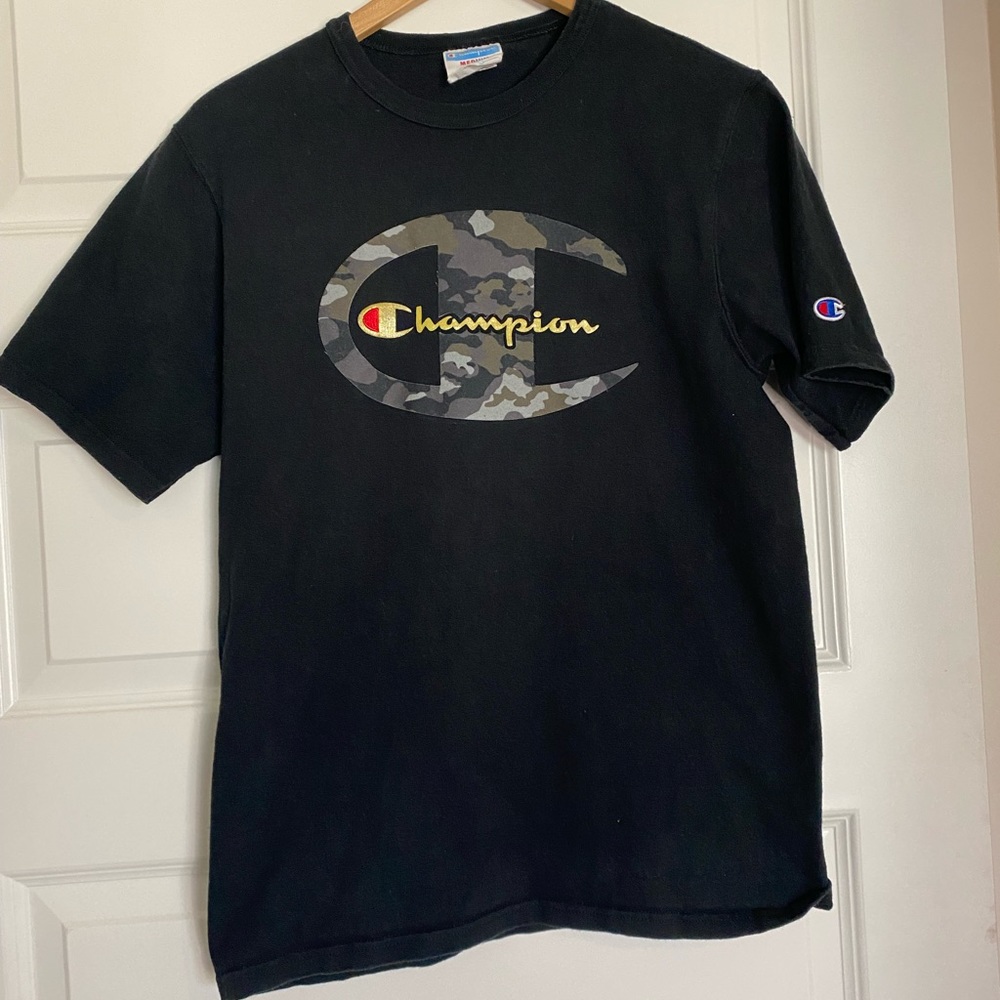 VINTAGE ⚡️CHAMPIONS Big C Logo w/camouflage BLACK felt -ATHLETIC UNISEX-Medium⚡️